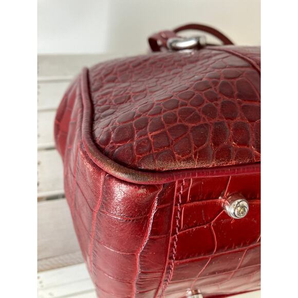BRIGHTON F352136 RED LEATHER EMBOSSED ANIMAL PRINT HANDBAG - Picture 8 of 16